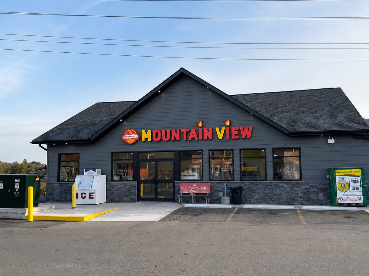 Mountain View store and fuel pumps at 686 City Road