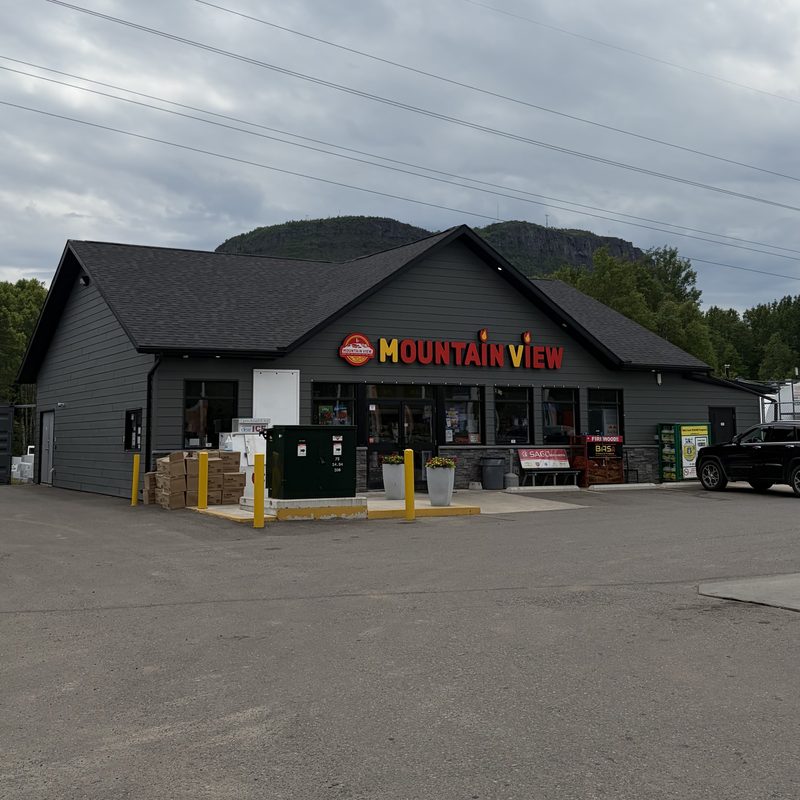 Mountain View Gas with Mount McKay visible behind the store
